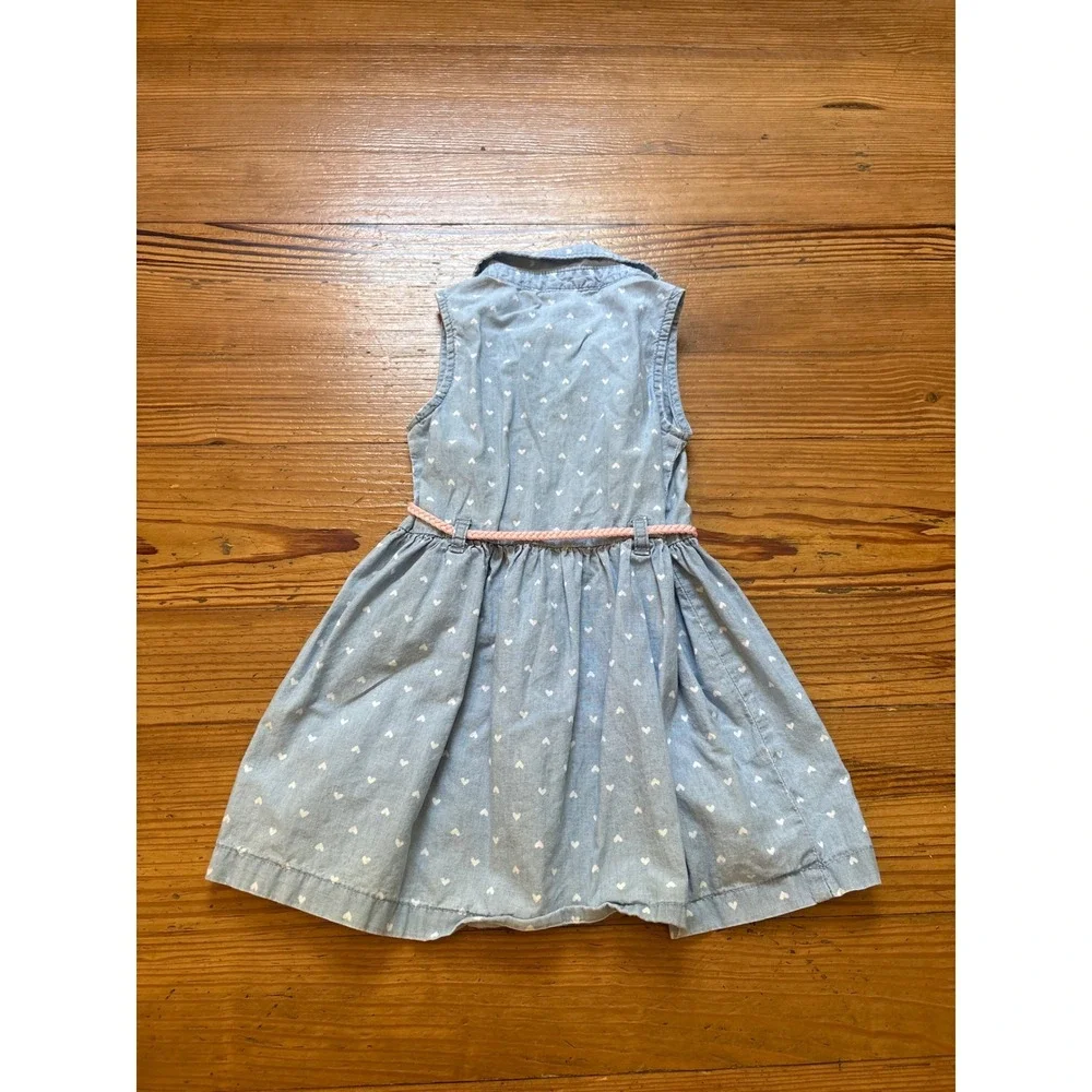 Carter's‎ Shirt Dress Toddler Blue Heart Print Chambray Braided Belt SIZE 2T